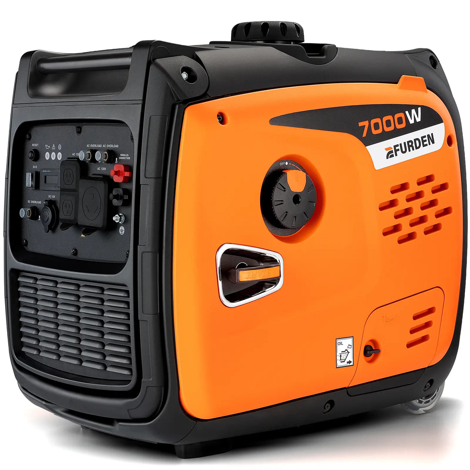 Efurden 7000 Watt Portable Inverter Generator, Handle & Wheel Kit (EDOG15) | Quiet Gas Powered Generator with Eco Mode, 30A RV Ready, THD < 2% Clean Power, 3.5 Gal Large Fuel Tank, Home Backup, Camping