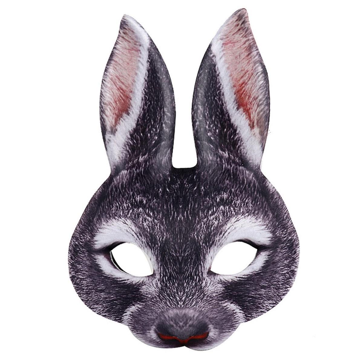 3D Realistic Half Face Bunny Rabbit Mask, Horror Black Animal Ear Mask, Halloween Easter Mardi Gras Cosplay Costume Accessory, Adult Masquerade Party Prop for Carnival Birthday Game Adjustable Waist Tightener Clip Handmade Resin Craft Mask confetti eggs