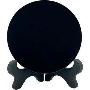 Black Obsidian Scrying Mirror, Obsidian Mirror with Stand and Bag for Divination, Meditation, Healing, Feng Shui (80mm(3.1in))