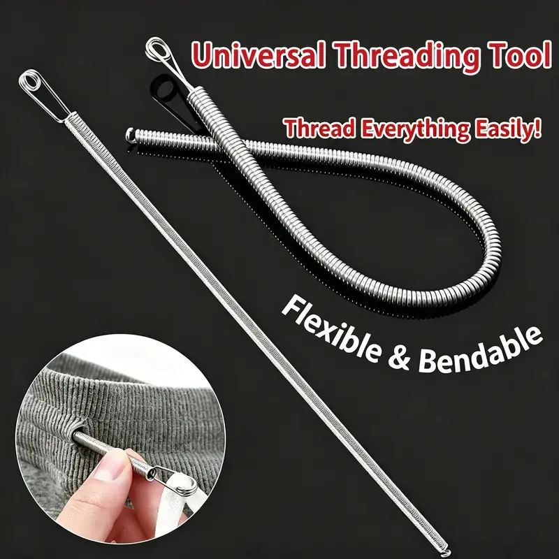 2PCS Spring Drawstring Threader Set, Easy-to-Use Rope Threading Tools with Clips for Replacing Drawstrings in Hoodies, Sweatpants, Shorts and Pants