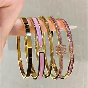 5-Piece Waterproof Titanium Steel Bracelet Set, Rhinestone Design, 18K Gold Plated, Versatile Bracelet, Unisex Elegant Jewelry, Stackable Bracelets, Fashion Bracelet