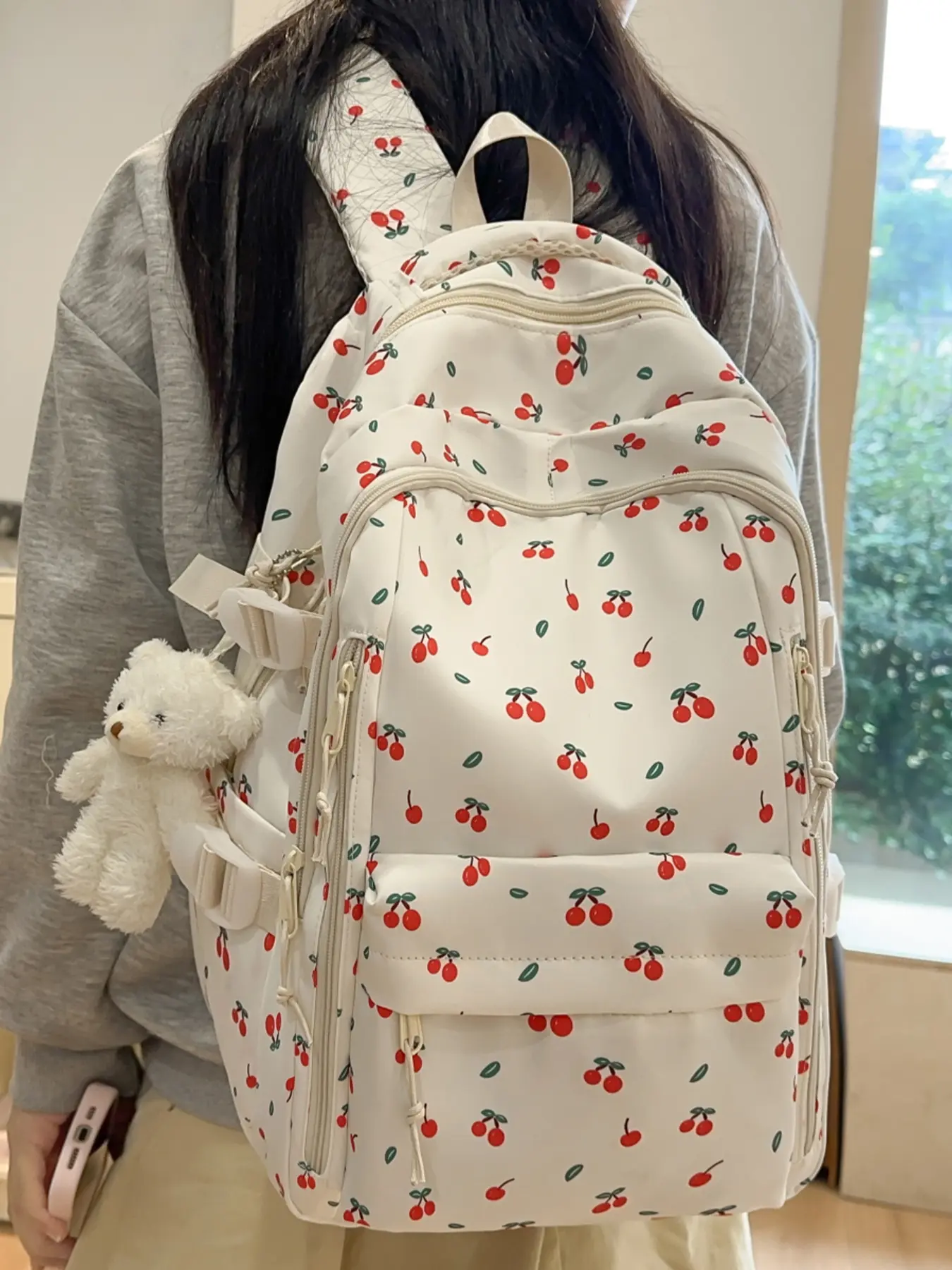 1pc Women's backpack with large capacity, zipper closure, free pendant, fashionable and versatile, Daily Backpack, Stylish Daypack, Casual Printed Backpack, suitable for students to go to school, campus, work, commute, shopping, women's backpack