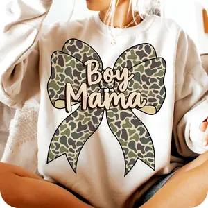 Boy Mama Camo Coquette Bow Shirt, Mom of Boys Tee, Camo Bow Mama, Coquette Style, Mother’s Day Gift, Trendy Mama Shirt