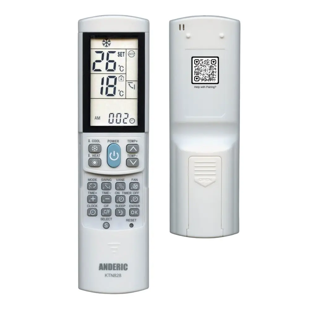 Anderic KTN828 (White) Universal Air Conditioner Remote Control for Mini Split, HVAC, Window, and Portable AC