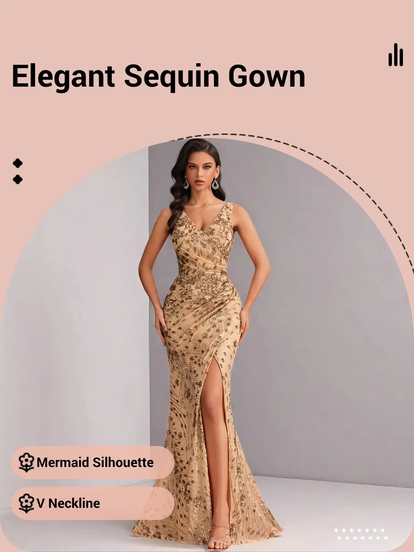 Elegant Women's Sequin Evening Gown, Slim-Fitting V Neck with Split, Long Mermaid Dress for Parties and Weddings, Formal Wear