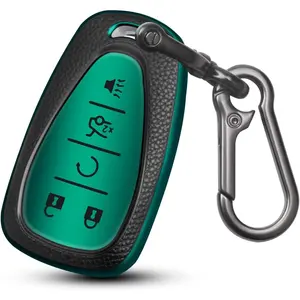 for Chevy Key Fob Cover, 5 Button Key Case for Chevrolet Equinox Malibu Trailblazer Traverse Volt Bolt 2020 2019 2018 2017 2016, Green