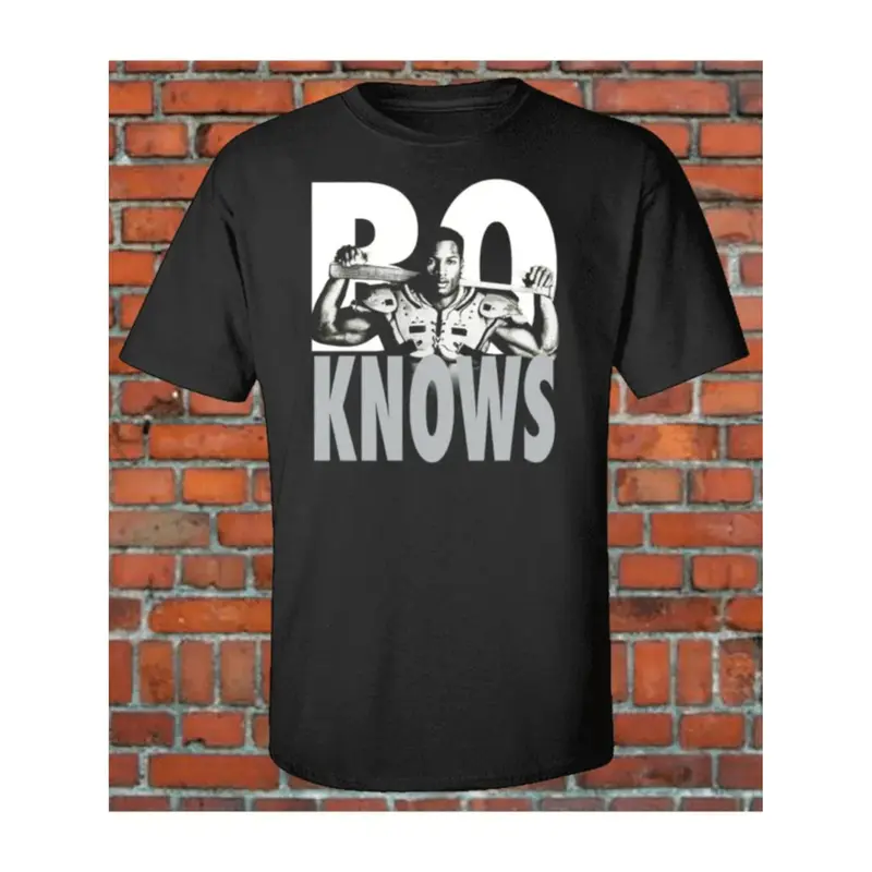 100% Cotton Golf Gift T-Shirt For Men and Women Bo Knows Raiders Player Silhouette & "BO" Design Print for Men Women Couple Fashion T-Shirt, Street Short Sleeve Cotton T-Shirt -Ultra-Soft, Breathable, Moisture-Wicking, Crew Neck, Casual Summer Tee, S-XXXL