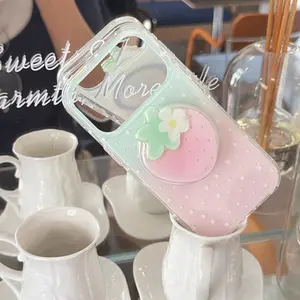 Magnetic Gradient Star Strawberry Stand Apple Protective Phone Case Protector, Fashionable Cartoon Design, Compatible with iPhone 17 Pro Max, 16 Pro Max, 15 Pro Max, 14 Pro, 13 Pro, 13