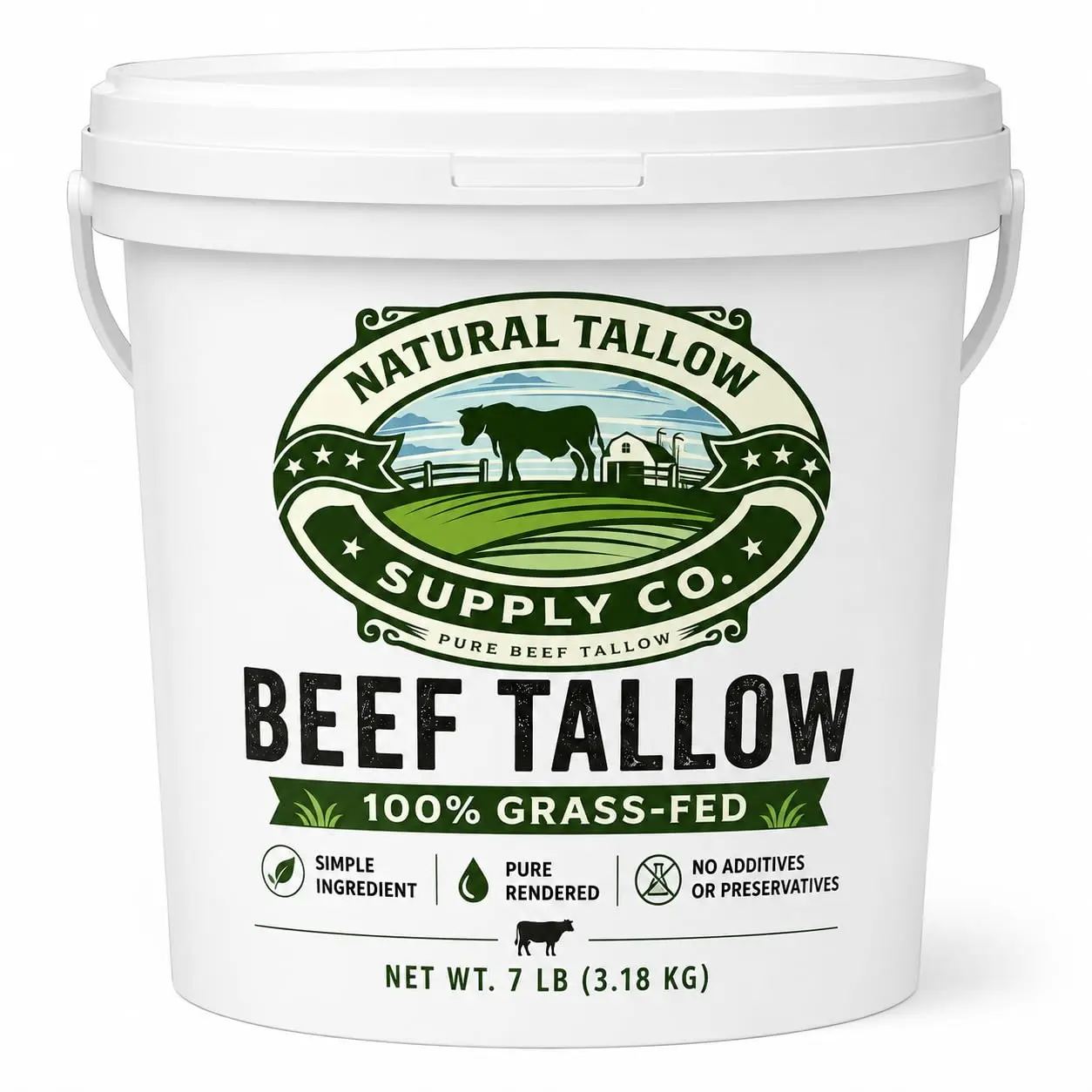 100% Grass-Fed Beef Tallow, 7 LB Tub – Pure Rendered Beef Tallow for Skincare, Cooking, Frying, Baking, Soap Making & DIY – Single Ingredient, No Additives or Preservatives