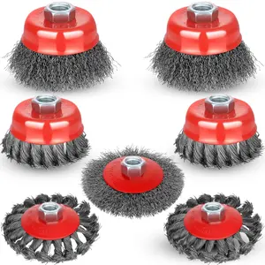 7 count Wire Wheel for 4 1/2 Angle  Wire Wheel Brush Cup Set with Threaded Arbor, Angle  Wire Wheel for Rust, ,  Removal