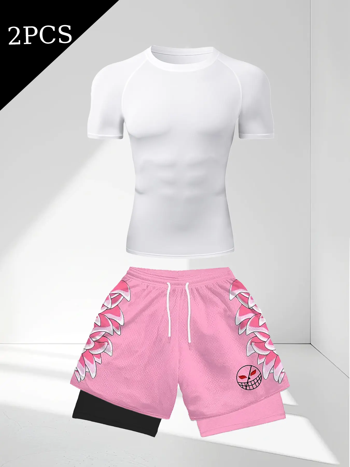 Men's Round Neck Slim Fit T-Shirt and 3D Print Double Layer Shorts Set, Comfortable Breathable Quick Dry Active Sportswear, Ideal for Basketball Football Fitness Running