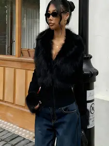 Fashion Street Style Faux Fur Zipper Long Sleeve Women's Jacket, Spring & Fall Clothing, Trendy Outerwear for Ladies