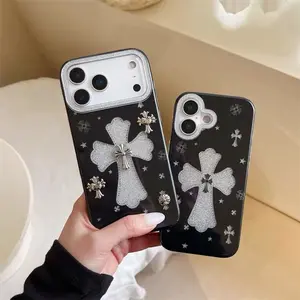 Shiny iPhone 17 16 15 14 13 12 Pro Max Plus and Pro Phone Cases Decorative Electroplated Crystal Smartphone Cases in Korean Style – Luxury