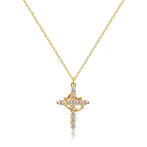 Chesky Crown Cross Zircon Pendant Necklace for women-Dainty Cubic Zirconia Pendant Necklaces Simple Cross Pendant Necklace