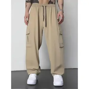 【Plus Size】 Solid Flap Pocket Cargo Pants, Casual Street Drawstring Waist Trousers for Daily Wear, Men's Bottoms for All Seasons