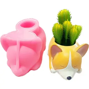 Dog Corgi Concrete Flower Pot Molds Succulent Planter Silicone Molds Epoxy Resin Clay Cement Mould Candle Holder Mold Storage Box Mold
