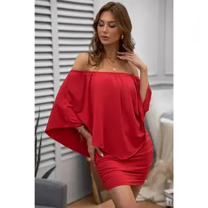 Multiple Dressing Layered Red Mini Poncho Dress
