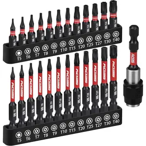 25-piece Torx Bit Set, 1''&2.5'' Security Tamper Proof Torx Impact Screwdriver Bits, T5-T40 CNC Machined Magnetic Tips, S2 Steel Star Bit, High Torque Strength Precision Tools with Storage Box