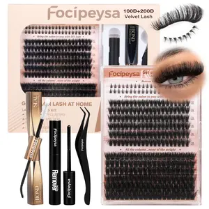 Focipeysa 100D+200D with Bottom Lashes | Velvet Lashes |Professional Salon Lash Extensions Look, Home Application | 12-18mm D Curl | Waterproof, Ultra-Dense & Long Lasting | Effortless DIY D-Curl for a Volume Fluffy Eye Look