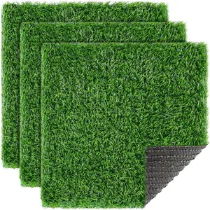 Square Artificial Grass Mat, 12"x12" Green  Grass Placemat Patch Tiles Decor Patio, Party, Balcony, DIY Crafts, 3 Pack