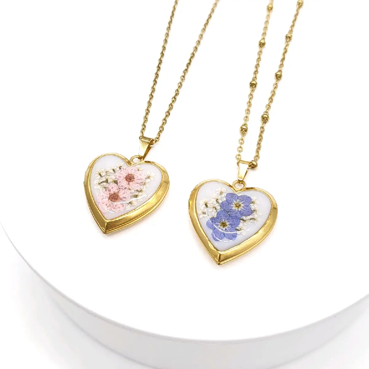 Handmade Pressed Flower Heart Photo Locket - Personalized Jewelry