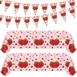 4-Piece Strawberry Tableware Set Pink Fruit-Themed Decor for 1st & 2nd Birthday Baby Showers