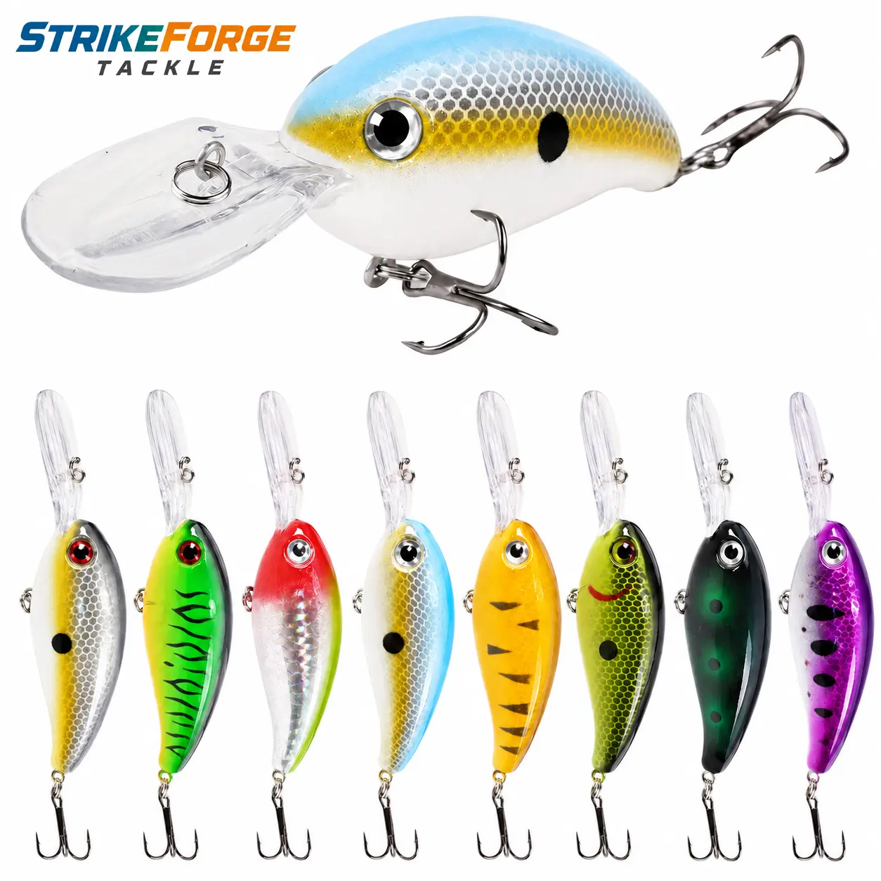 8PCS Crankbait Fishing Lure Set with Tackle Box, 4in Deep Diving Hard Baits, 14g Built-in Gravity Ball Lures with Treble Hooks for Bass Fishing
