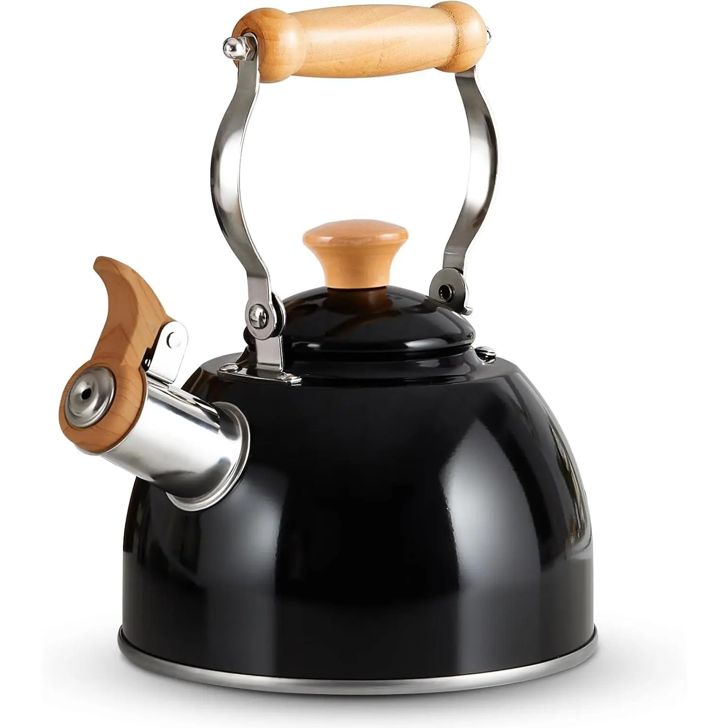 Teapot, Teapot with Cool Touch Ergonomic Handle, Teapot Food Grade Stainless Steel, Teapot for Stovetop Use, Teapot, Whistling Teapot, Small Teapot, 1.6 Quart (Black)