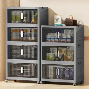 5 Layer New(94gallon)Gray 23.62in Foldable Storage Box With Multi-tier & Doors, Stackable Shoes Storage Containers For Sundries, Books, Clothes, Household Storage Organizer For Closet, Wardrobe, Bedroom, Bathroom, Office, Kitchen