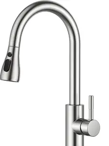 Kitchen Faucets with Pull Down Sprayer (3 Modes), Brushed Nickel Kitchen Faucet Single Hole, Single Handle Kitchen Sink Faucet, High Arc 304 SUS Stainless Steel Faucet for Kitchen, Bar, RV