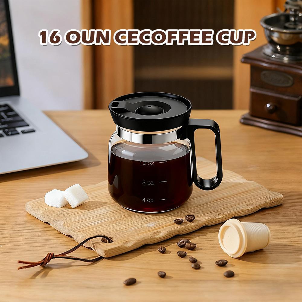16oz Glass Coffee Mug with Lid, Creative Coffee Pot Shape Cup, Heat Resistant Clear Drinking Glass for Coffee, Tea, Milk, Hot & Cold Beverages