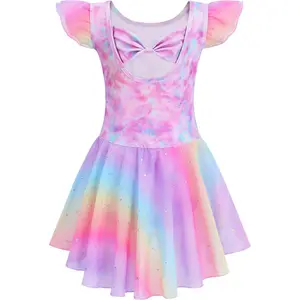 L-GCS034  Ballet Leotards for Girls Toddler Dance Ballet Leotard with Skirt Ballerina Dresses Tutu Outfits Flutter Sleeve