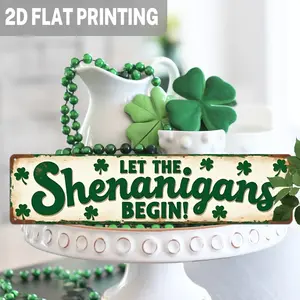 2D Vintage "Let The Shenanigans Begin" Metal Sign Irish Shamrock St Patrick's Day Wall Decor with Retro Irish Plaque for Home, Bar, Kitchen Iron Hanging Sign
