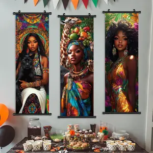 African Female Character Pattern Wall Banner, Abstract Pattern Print, 3 Counts/set Exquisite Wall Decoration, Wall Art for Home, Living Room, Bedroom Decoration, Ornaments