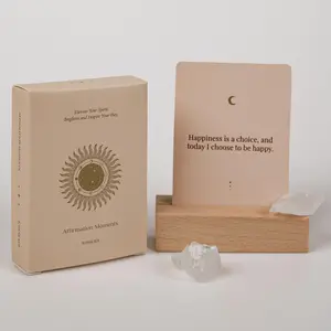 Affirmation Moment Positive Affirmation, 1 Set 53 Daily Motivational Card Positive Message Card with Wooden Display Stand and Artificial Crystals, Boost Inner Confidence, Achieve Goal, Mindfulness Inspirational Meditation Card