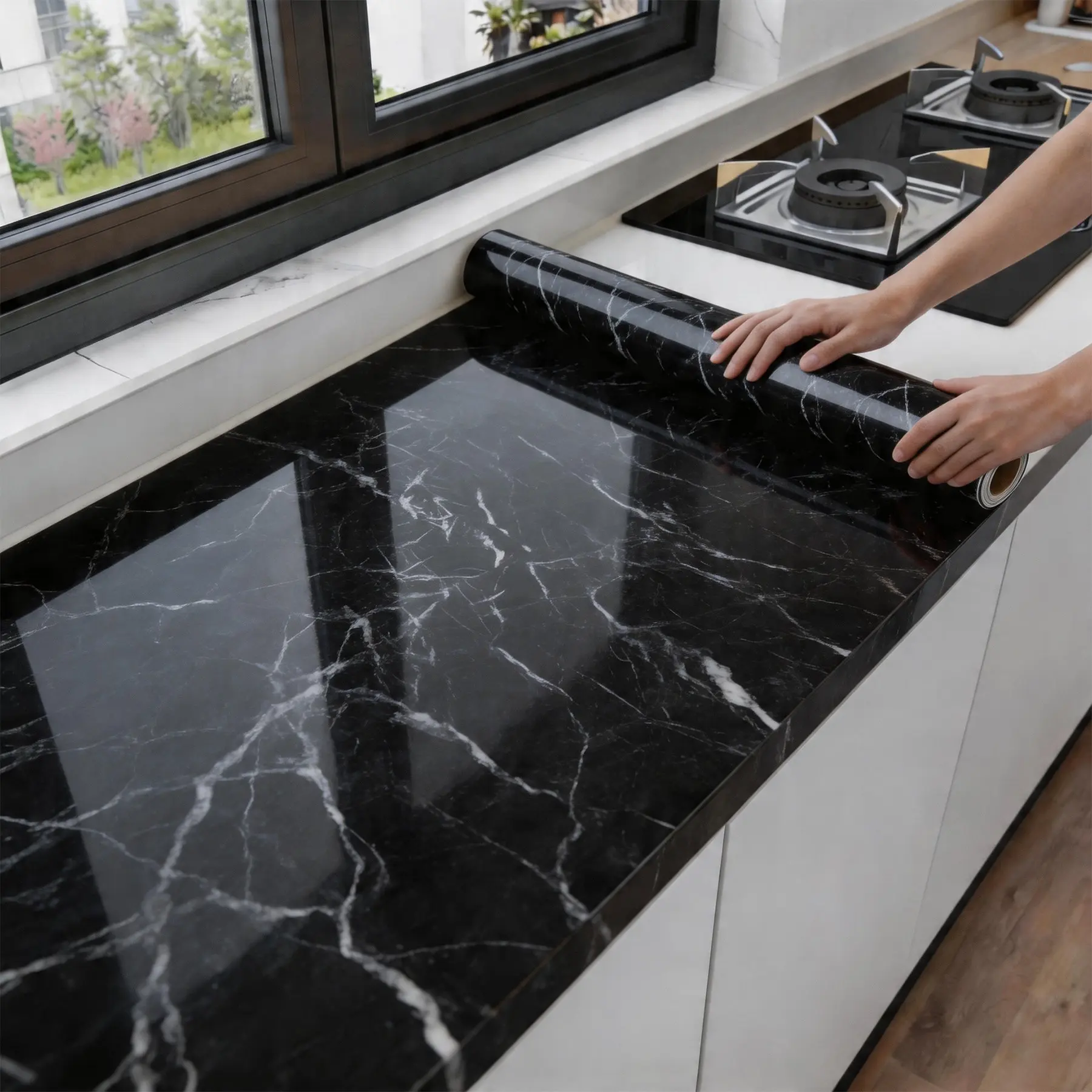 Marble Contact Paper for Countertops, Peel and Stick Wallpaper, Decorative Soapstone Wall Paper, Dining Table Desk Furniture Renovations