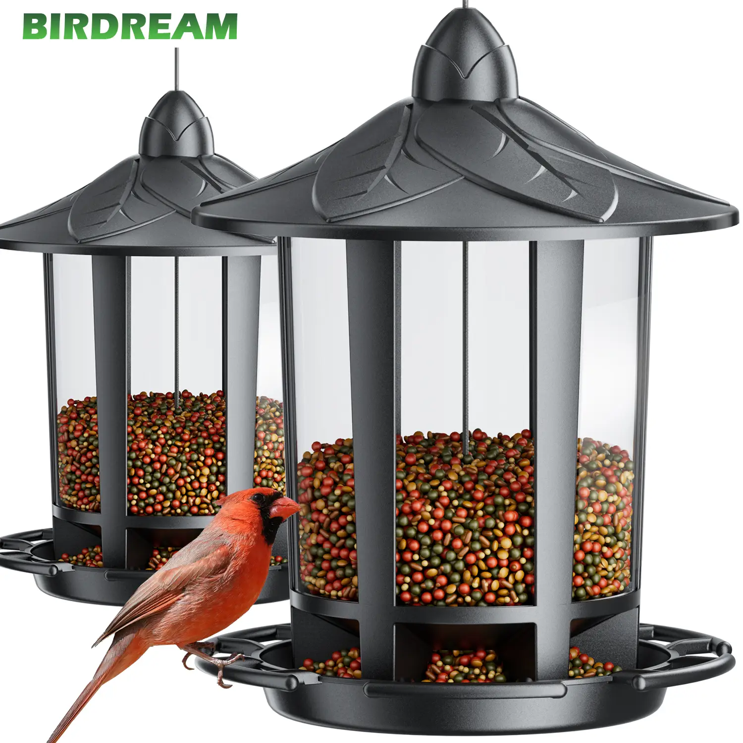 Birdream 2 Pack Bird Feeders for Outdoor Hanging, Classic Castle Design Fun Assembly Squirrel Proof Bird Feeders, Attracting Wild Birds Cardinals Gold