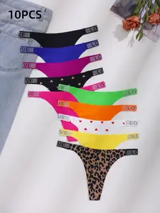 Women's Plain & Leopard Print Tape Design Thong, Fashion G String, Soft Comfy Breathable Panty for Daily Wear, Women's Underwear for All Seasons, Fashion Breathable Underwear