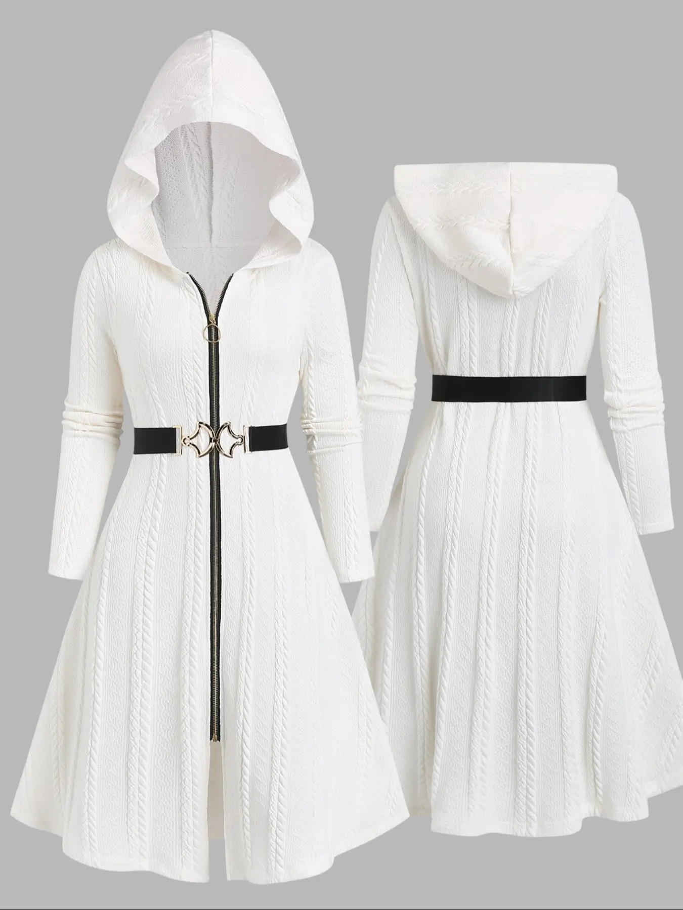 Women's Fashion Hooded Casual Belted Long Coat, Jackets, Plaid Pattern, Fitted Style, Long Sleeve, Winter Wear, Zip Coats, Perfect for Daily Use