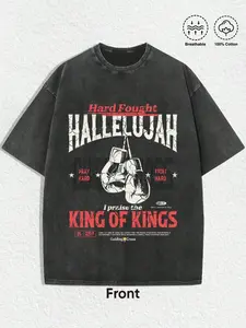 Men's Washed Cotton Short Sleeve T-Shirt, Hallelujah King of Kings Print, Casual Summer Top, Comfortable and Stylish