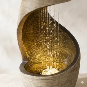 20" Modern Spiral Tabletop Water Fountain - Desk Waterfall Zen Home Decor for Room Side Table, Entryway, Kitchen Island, Home Office Desk, Indoor Tabletop Fountain, Housewarming Gift