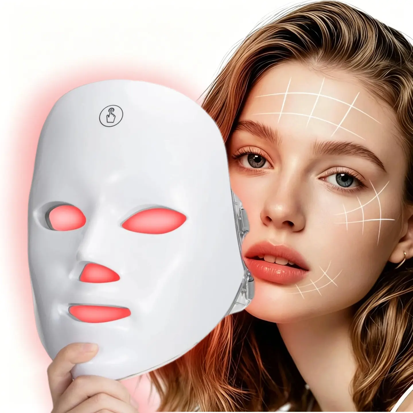 Multifunctional seven-color LED red light care mask, providing segmented soft light care for face and neck, rechargeable and comfortable fit, suitable for skincare at home and on the go.