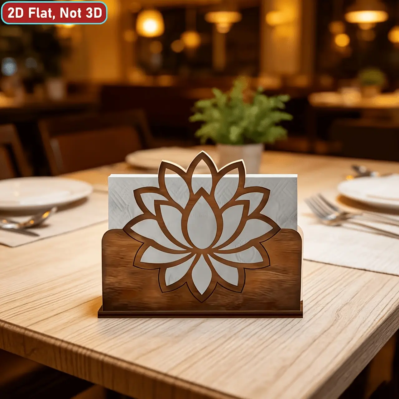 1 piece Bohemian Lotus Flower Napkin Holder, Rustic Wooden Tissue Dispenser with Floral Cutout, Decorative Napkin Stand for Kitchen, Dining Room, Yoga Studio, Zen Table Decor, Dining Table Decoration
