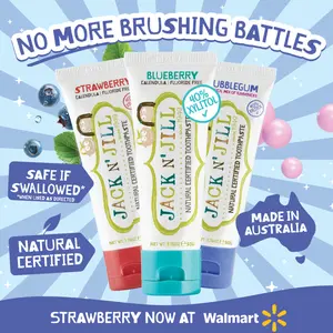 NEW! Three Pack Natural Certified Fluoride Free Baby and Kids Toothpaste: Strawberry, Blueberry and Bubblegum