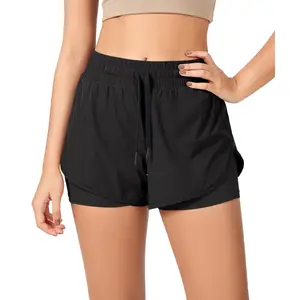 ODODOS 2 in1 Athletic Shorts for Women High Waist Dolphin Split Workout Running Shorts with Pockets Exercise Gym