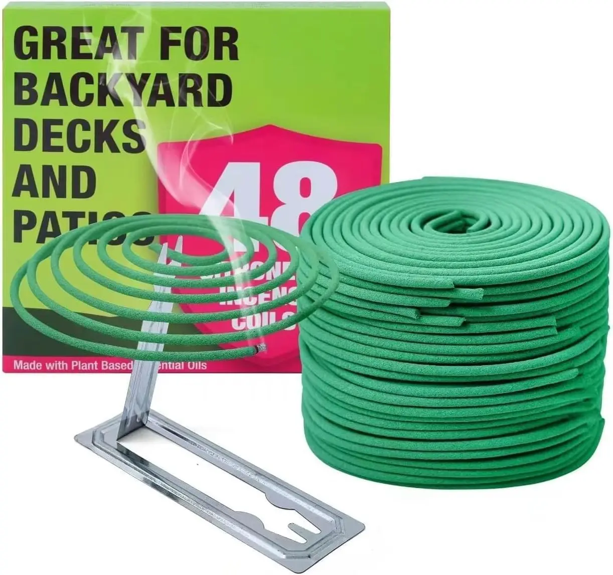 Citronella Incense Coil - Each Coil Could Last for 5-7 Hours- Suitable for Outdoor Camping, Patio, Hiking,etc (2 Pack Contains 48 coils & 2 Coils Stands) | Each Coil Could Last for 5-7 Hours- Suitable for Outdoor Camping, Patio, Hiking,etc
