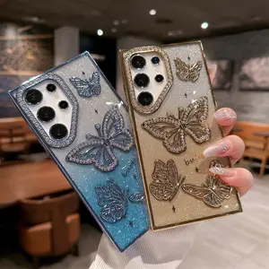 Fin Luxury Premium Bling Diamond Butterfly Phone Case for Samsung S25 Ultra S24 Plus S23 S22 A16 A26 Shockproof Slim Glitter Cover