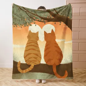 1PC Loving CatsPrint Flannel Blanket Beautiful and Comfortable Warm Nap Blanket for Sofa, Bed, Office, Car, Camping Travel Blanket, Home Decoration - Four Seasons Gift