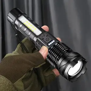 USB Rechargeable Flashlight with Emergency Light, and Warning Light, High Lumen Portable Torch for Camping Fishing and Road Lighting (Including Batteries)-1pc
