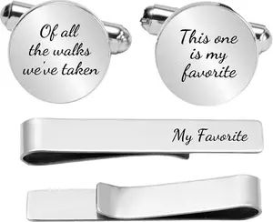 Personalized Engraved Cuff Links Tie Clip Set Custom Engrave Phrase Wedding Cufflinks   for Father Dad Of  the Walks We've taken This one is my Favorite